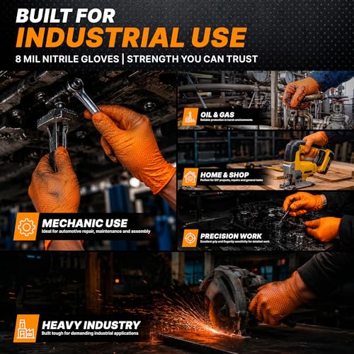 Heavy Duty Industrial Orange Nitrile Gloves (02 8mil (100ct) / X-Large)