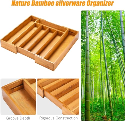 Kitchen Silverware Drawer Organizer and Storage Flatware Cutlery Utensil Holder Spice Rack Containers Bathroom Counter Cabinet Office Desk Makeup Drawer Tray Kitchen and Dining Tools Decor Accessories (2.01 Count)