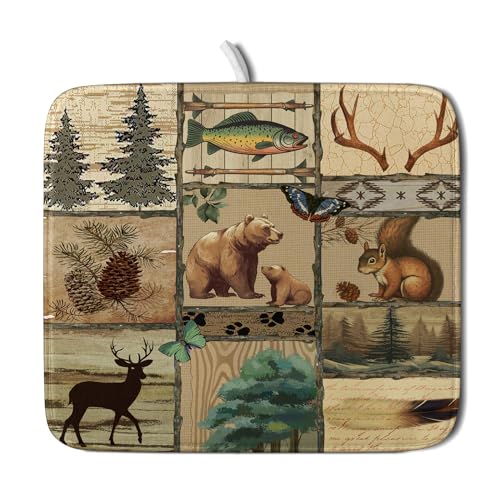 Rustic Cabin Dish Drying Mat (DMS918BearS / 18" x 16")