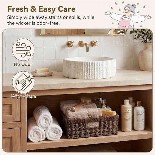 Wicker Storage Baskets for Shelves (Brown / 13"L x 10¾"W x 4¾"H)
