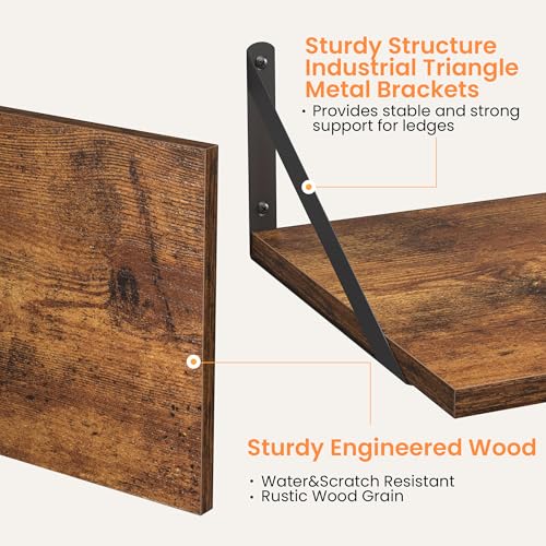 28W x 12D Deep Floating Shelves Set of 2 Rustic Brown (Rustic Brown With Black Metal Bracket / 28Wx12Dx5.8H)