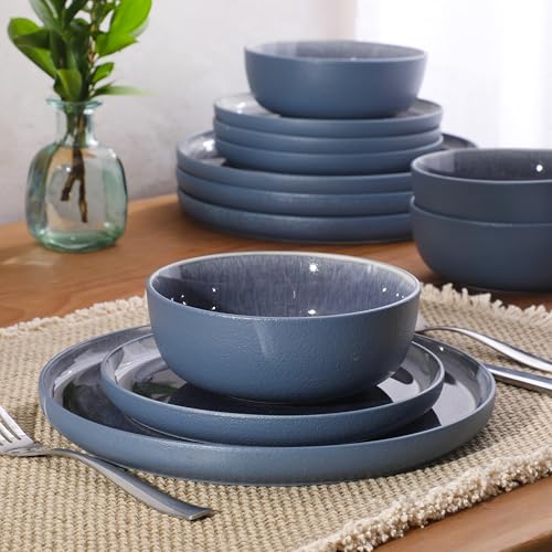 Reactive Stoneware Dinnerware Set (Service for 4 (12pcs) / Blue (Tahoe Sunset))
