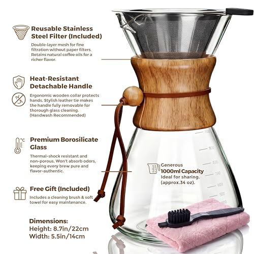 Pour Over Coffee Maker Set (Slim Shape / 34 Ounces)
