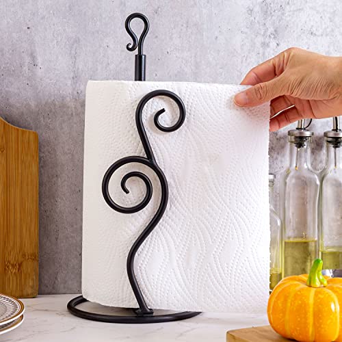 Rustic Burnt Solid Wood and Industrial Matte Black Metal Dining Combination Caddy with Paper Towel Roll Dispenser Stand (Matte Black Metal)