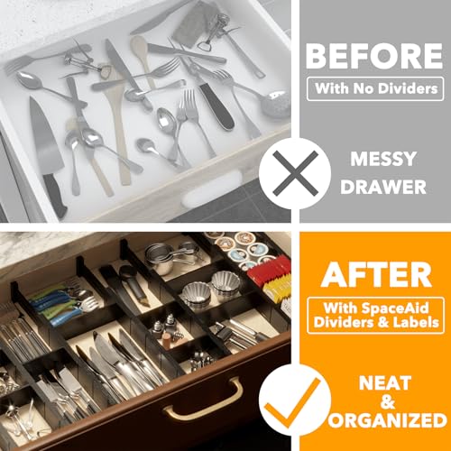 Bamboo Drawer Dividers with Inserts and Labels (2.35''H, 17''-22''L, 10 Dividers / BLACK)