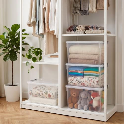 4 Pack 32 QT Clear Plastic Storage Bins with Latching Lids (Clear White / 4 PCS-32 QT)