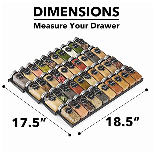 Spice Drawer Organizer with 40 Spice Jars (40 Jars, 18.5" Wide)