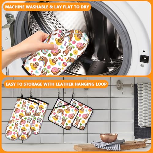 Cute Cartoon Sloth Oven Mitts and Pot Holders Sets 4Pcs (Cute Cartoon Sloth)