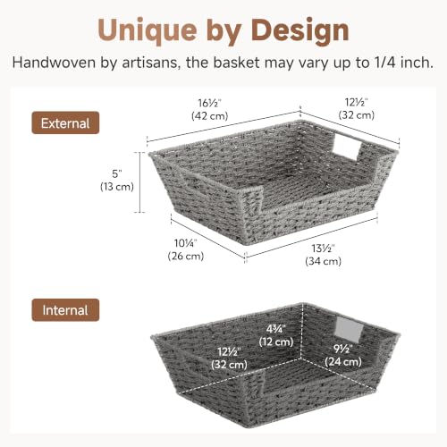 Pantry Baskets for Organizing (Gray / 16 ½"L x 12 ½"W x 5"H)