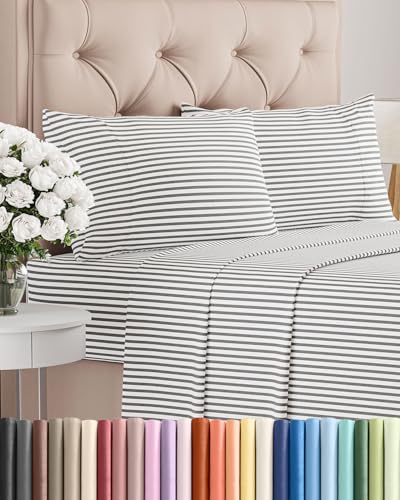 Cal King Size 4 Piece Sheet Set (45 - Grey Stripes 2 / California King)
