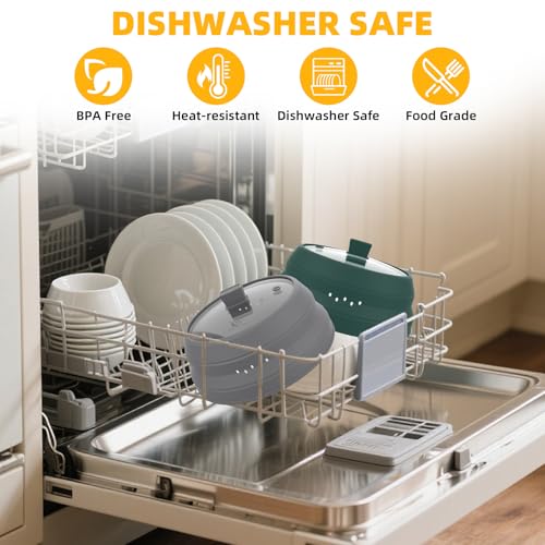 Tall Microwave Splatter Cover Glass Cover Guard Lid 5.8 inch Height with Collapsible Silicone for Food Pot Plate 10.8 inch Grey (Taller style LIGHT GREY / 10.8 inch)