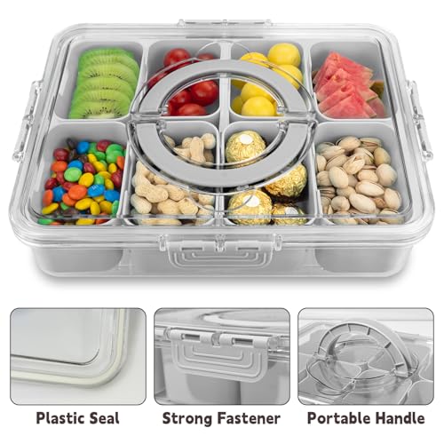 Divided Serving Tray with Lid and Handle (1pcs-serving-tray-grey)