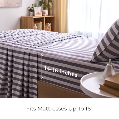 Iconic 3-PC, Ultra Soft Sheet Set (Twin, Oxford Stripe Hazy Lilac) (3395 Oxford Stripe Hazy Lilac / Twin)