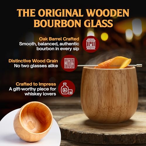 The Original Wooden Bourbon Drinking Glass Bourbon Gifts for Men (Brown)