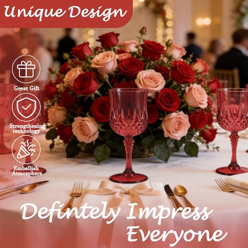 48Pack Plastic Wine Glasses (Scarlet Rose)