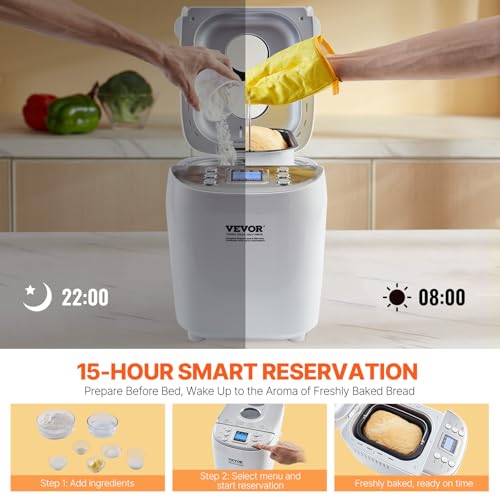 Bread Maker Dough Machine 15 Menus in 1 (White+Silver)
