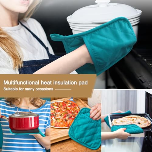 2Pcs Cotton and Neoprene Oven Pads Pot Holders with Pocket 8"x8.5" Dual (Green)