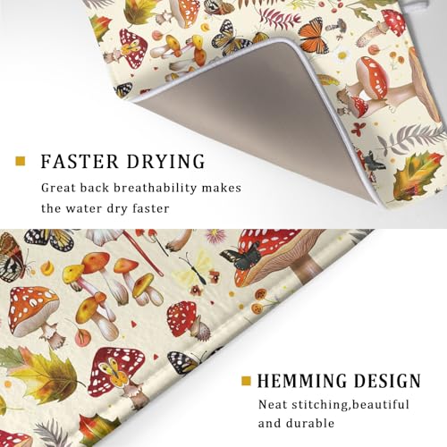 Magic Mushroom Dish Drying Mats Botanical Decorative Absorbent Drying Pad Microfiber Kitchen Sink Rack Mats 18 X 24 Inch (Wild Plant - Multi / 24" x 18")