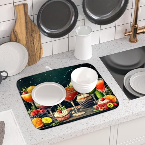 Dish Drying Mat for Kitchen Counter (Wine Glass 0317 / 18" x 16")