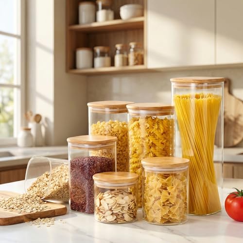 53 oz Square Glass Food Storage Containers with Airtight Bamboo Lids (4 Count)