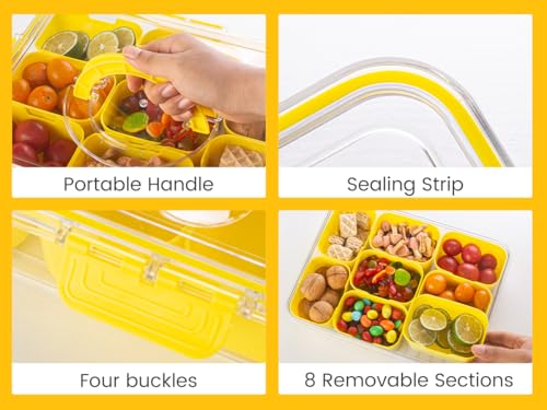 Divided Serving Tray with Lid and Handle (Yellow-1 Pack)