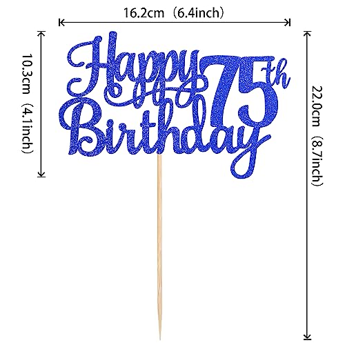 1 PCS Happy 75th Birthday Cake Topper Glitter Cheers to 75 Years Birthday Cake Pick Seventy Five 75 Fabulous Cake Decoration for Happy 75th Birthday Theme Party Decorations Supplies Blue (Blue / 75th)