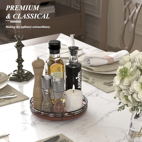 9 Inch Brown Checkerboard Lazy Susan Organizer with Black Metal Rail (Brown & White / 9 inches)