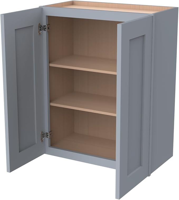 Wall-Mounted Cabinet – Solid Wood Shaker Style Medicine Cabinet with Adjustable Shelves & Soft-Close Doors for Bathroom, Kitchen, and Office Storage (Grey, 27" W x 12" D x 42" H)