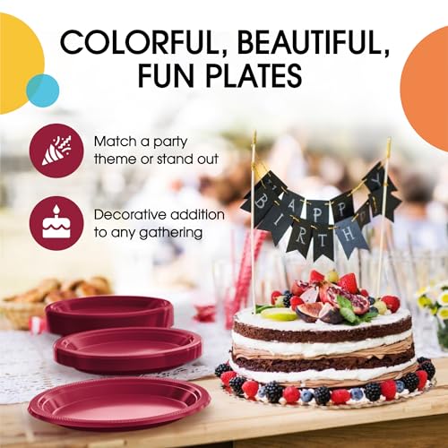 Sturdy Burgundy Plastic Plates 7" Cake Plates 100 Pcs (7 inch / Burgundy)