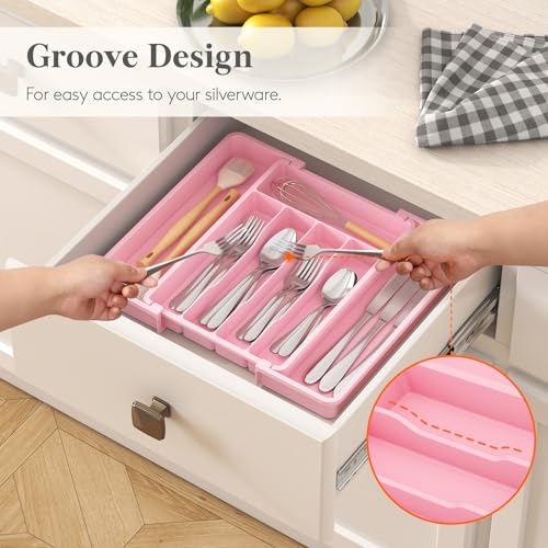 Expandable Silverware Drawer Organizer (Pink / Medium Wide(8.5-14''W x 12''D))