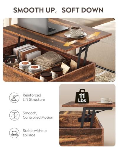 Lift Top Coffee Table with Hidden Storage (Classic Brown / 39" with Shelf)