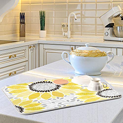Super Absorbent Dish Drying Mat (Sunflowers / 16" x 18")