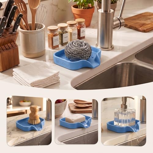 Silicone Soap Dish with Drain Spout (Lichen Blue / S(4.9"×3.2"))