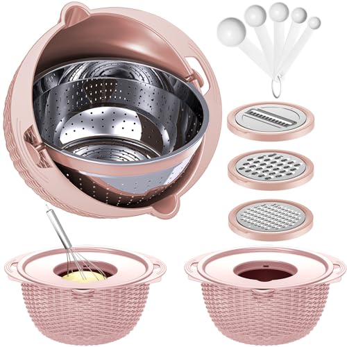 4 1 Colander with Bowl & Spoons Set (Pink)