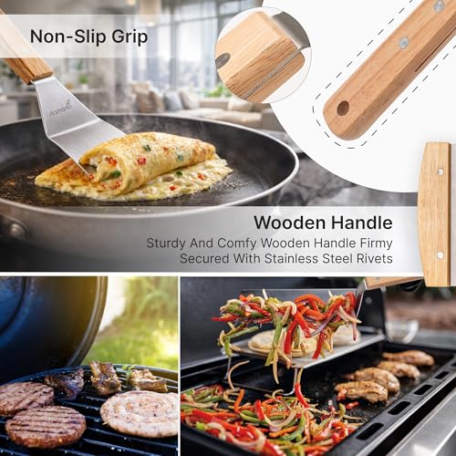 Stainless Steel Metal Spatula Set (Wooden handle set)