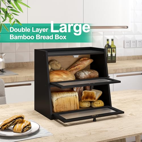 Large Black Bread Box (Black / Large-2_Tier)