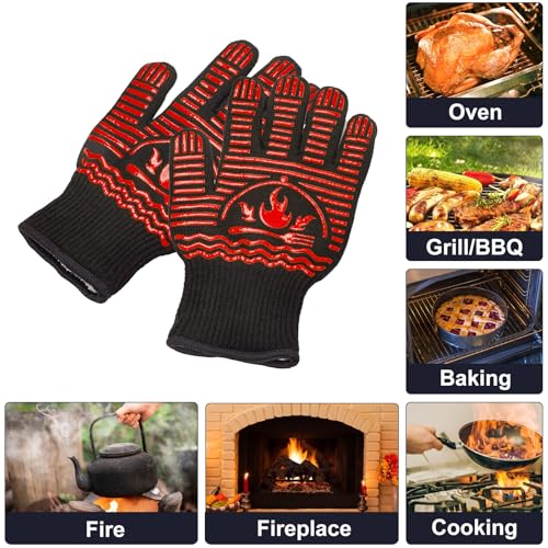 BBQ Gloves 1472°F Extreme Heat Resistant Grill Gloves (Red / 11inch)