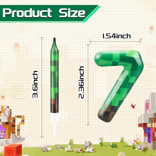 13 Pcs Dynamite Themed Birthday Cake Candles & Number 7 Candle Topper for Pixel Theme Birthday Party (13 Count)