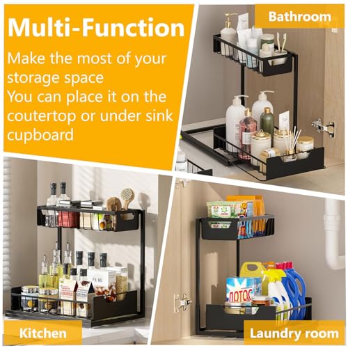 Under Kitchen Sink Organizers and Storage (Black / 2 Pack)