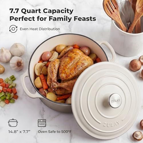7.7 Quart Enameled Cast Iron Dutch Oven Pot with Lid (White / 7.7 Quart)