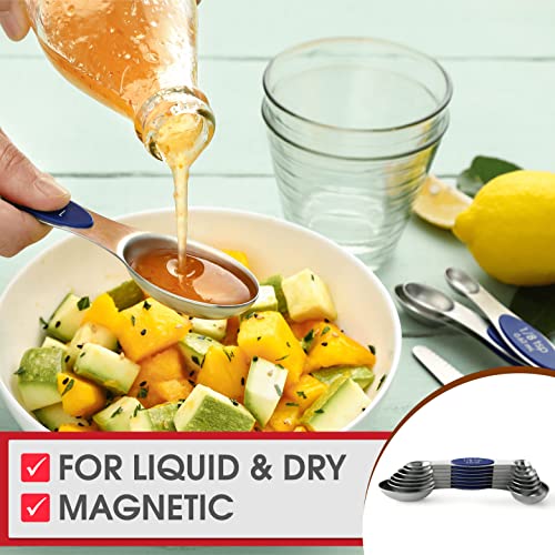8 Magnetic Measuring Spoons Set for Baking & Cooking (Sapphire / 1-Pack)