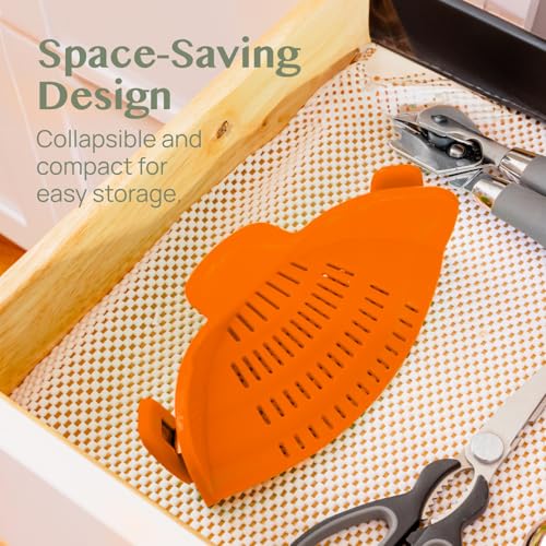 Snap N Strain Clip On Strainer for Pots and Pans (Orange)