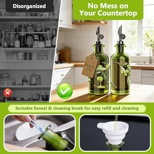 Olive Oil Dispenser Bottle Set of 2 (Printed Bottle / 12oz/350ml (Set Of 2))
