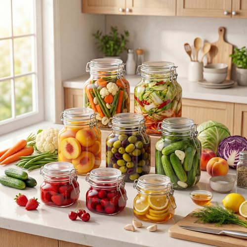 17 oz Square Glass Jars with Airtight Lids (Square-17OZ Set- 6 Pack)