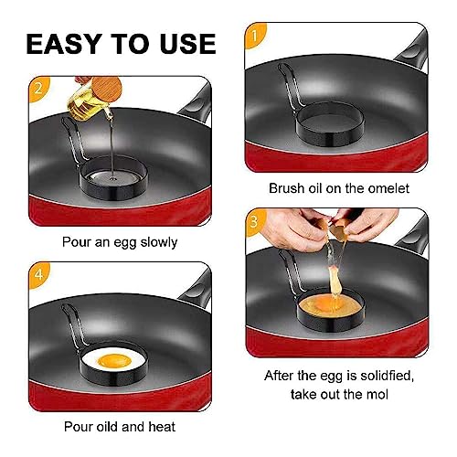 4 Pack Stainless Steel Egg Ring Molds With Non Stick Metal Mold Shaper Circles For Fried Egg McMuffin Sandwiches