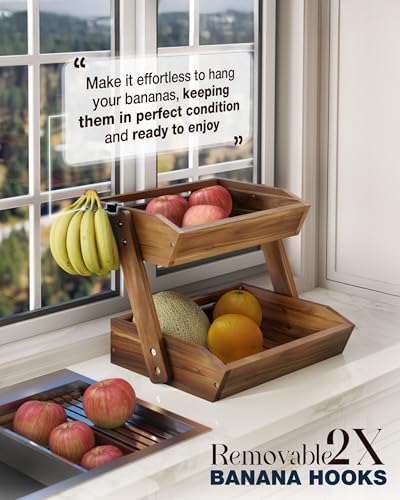 2 Tier Acacia Wood Fruit Stand for Kitchen Countertop Storage (Natural / 2 Tier)