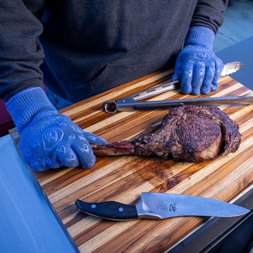 Grill Armor Oven Gloves with Fingers (One Size Fits Most Extra Long Cuff / Blue)