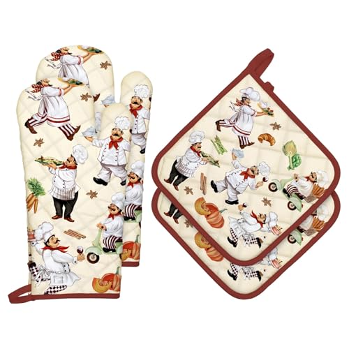 Chef Oven Mitts and Pot Holders Set (Chef / Oven Mitt x2 & Pot Holder x2)