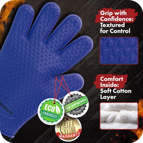 S Silicone Smoker BBQ Gloves (Azure / Small)
