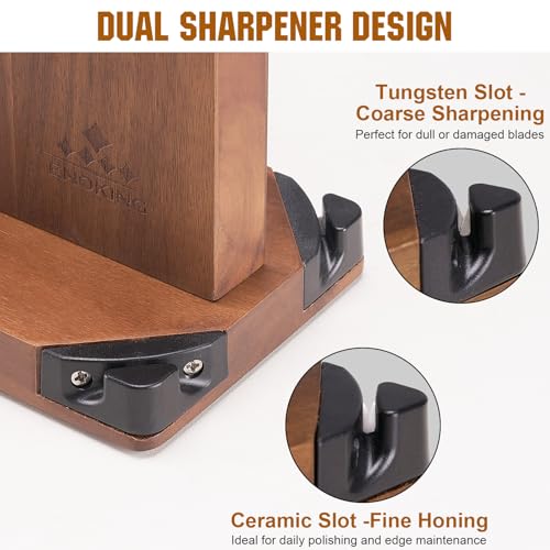 15.2" Extra Large Magnetic Knife Block with Dual Sharpeners (15.2 x 9 Inches)